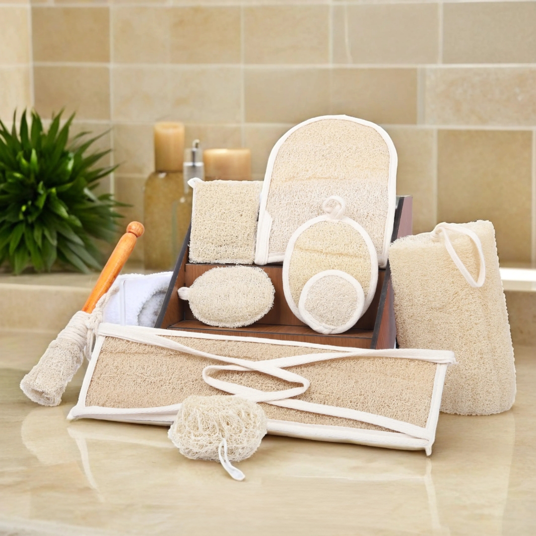 Natural Loofah Family Set 12 Nature's Best Scrubber, Delivered to Your Door Natural Loofah Family Set - 17 premium Egyptian luffa pieces for body & kitchen. ISO certified, chemical-free, biodegradable. Free shipping over $150. Order today!